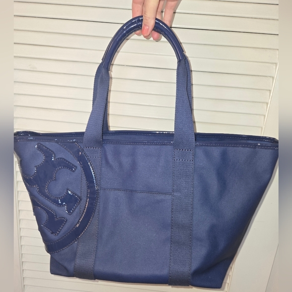 Tory Burch Beach Canvas Tote In Royal Blue Large - Picture 2 of 14